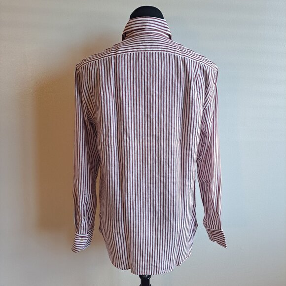 NEW Stenstroms Striped Red Button Down 100% Linen Dress Shirt Size L - Picture 8 of 16